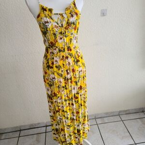 FAVLUX Yellow Floral Maxi Dress with Ruffle Straps